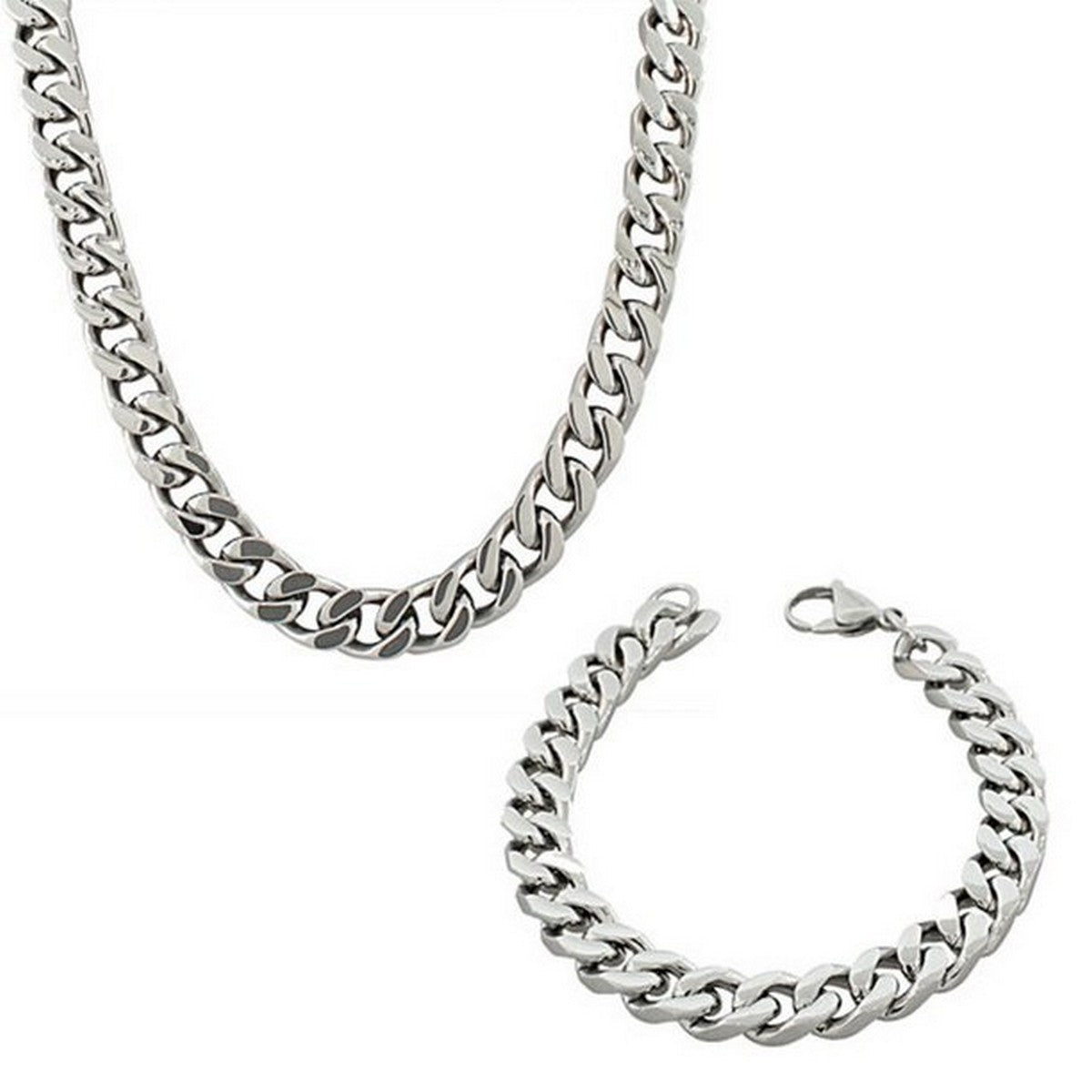 Pack of 2 Silver Neck chain & Chain Bracelet Band for Men / Boys