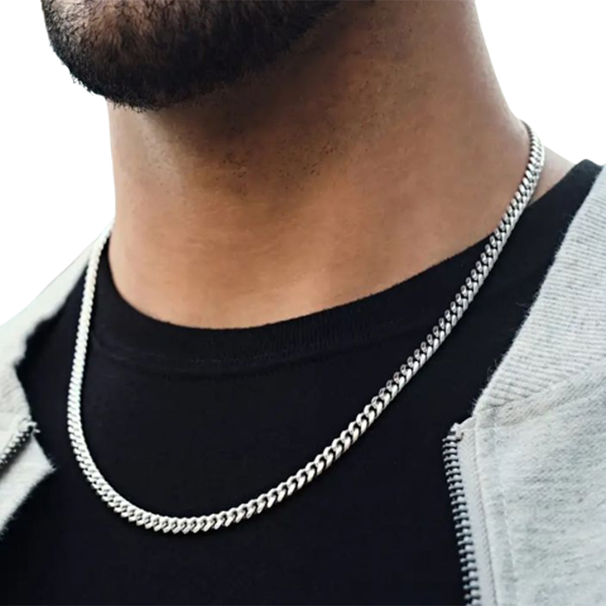 Pack of 2 Silver Neck chain & Chain Bracelet Band for Men / Boys